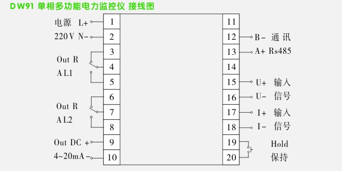 DW91單相多功能電力儀表接線方式圖