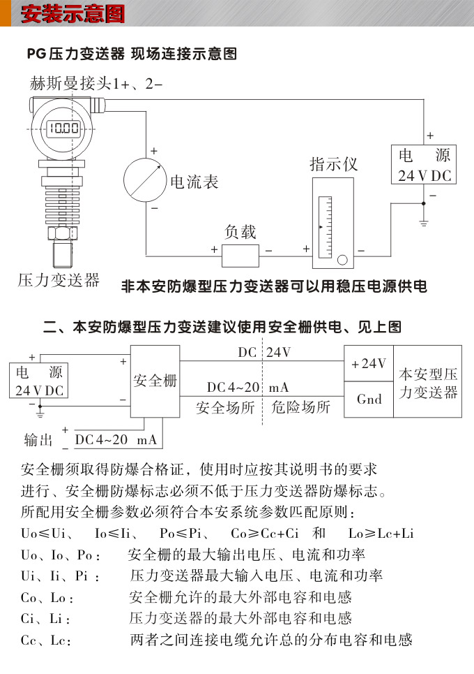 高溫壓力傳感器,PG1300GY數顯壓力變送器安裝示意圖