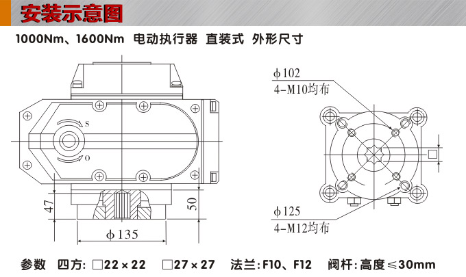 電動執(zhí)行器,電動頭,YTDG-RS1000電動執(zhí)行機構安裝示意圖