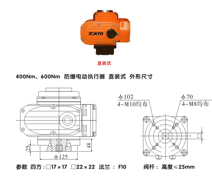 防爆電動頭,YTEx-RKB400防爆電動執行器結構圖,直裝式