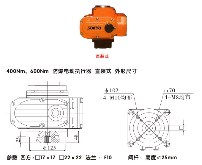 防爆電動頭,YTEx-RS400防爆電動執行器結構圖,直裝式