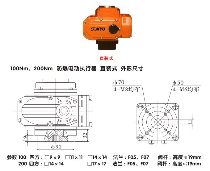 防爆電動執行器,YTEx-RS200防爆電動執行機構結構圖,直裝式