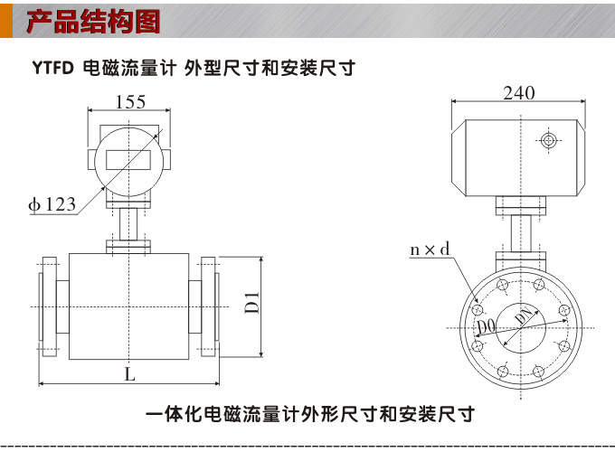衛生型電磁流量計,YTFD不銹鋼電磁流量計結構圖