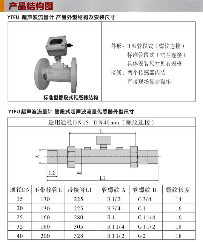 超聲波流量計,YTFU管段式超聲波流量計結構圖