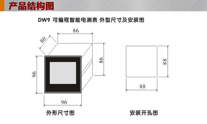 三相電流表,DW9三相數字電流表外形結構圖