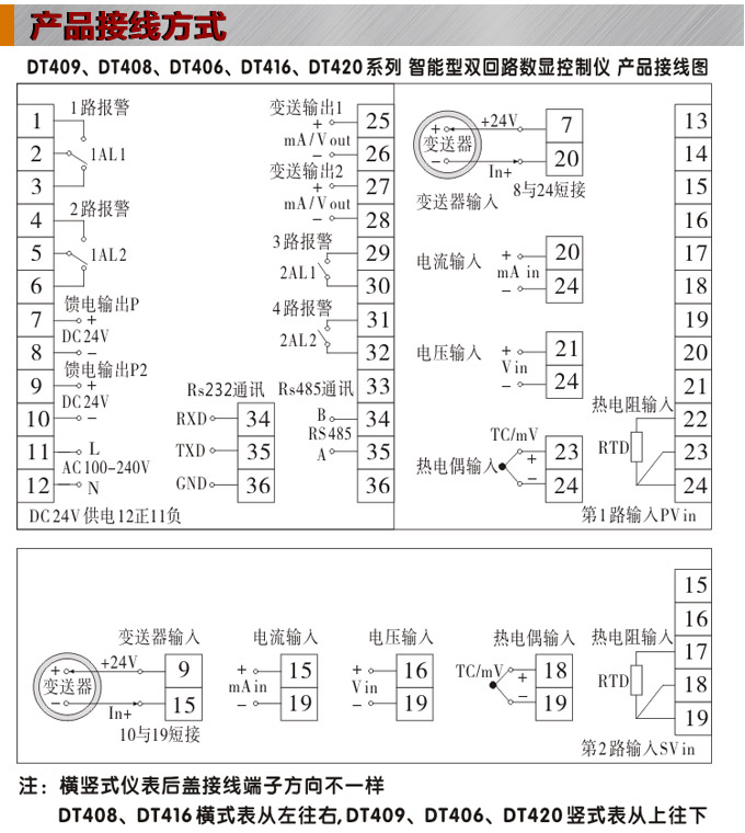 數(shù)顯控制儀，DT406智能雙回路數(shù)顯表，雙回路數(shù)顯控制儀接線方式