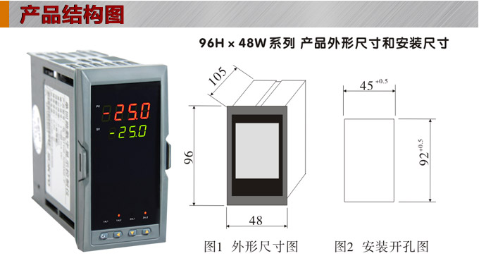 數(shù)顯控制儀，DT406智能雙回路數(shù)顯表，雙回路數(shù)顯控制儀產(chǎn)品結(jié)構(gòu)圖