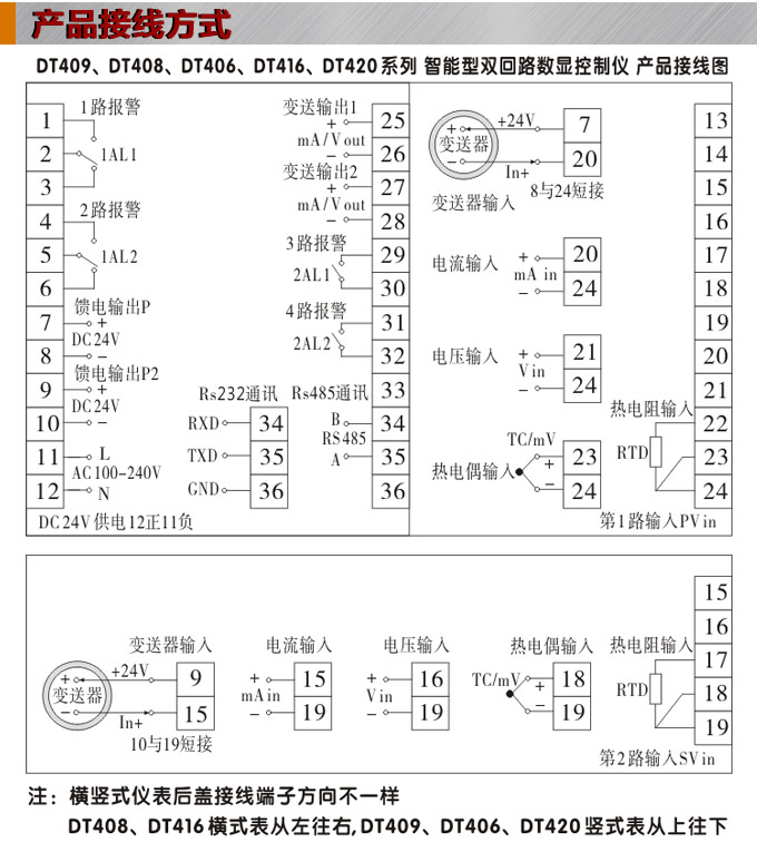 數顯控制儀，DT406智能雙回路數顯表，雙回路數顯控制儀接線方式