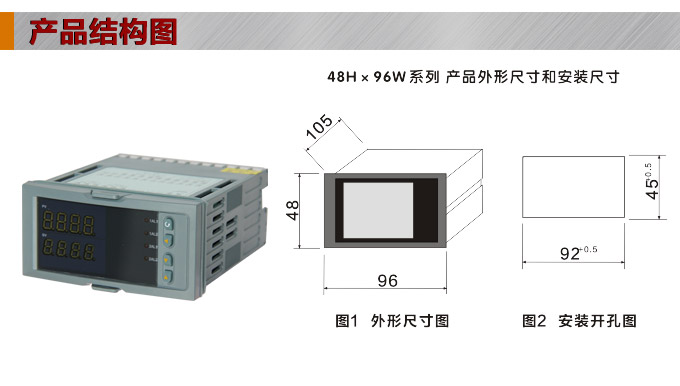 數顯控制儀，DT406智能雙回路數顯表，雙回路數顯控制儀產品結構圖
