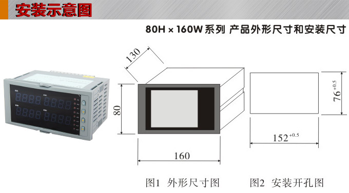 數(shù)顯控制儀，DT516智能四回路數(shù)顯表，多回路巡檢控制儀安裝示意圖