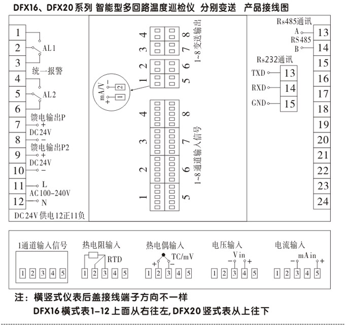 智能溫度巡檢儀，DFX16液晶溫度巡檢儀，多回路巡檢控制儀接線方式2