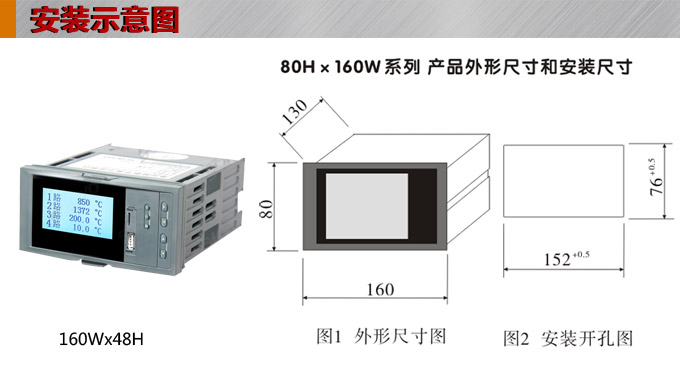 液晶漢顯控制儀，DT516四回路液晶顯示表，液晶顯示控制儀  安裝示意圖